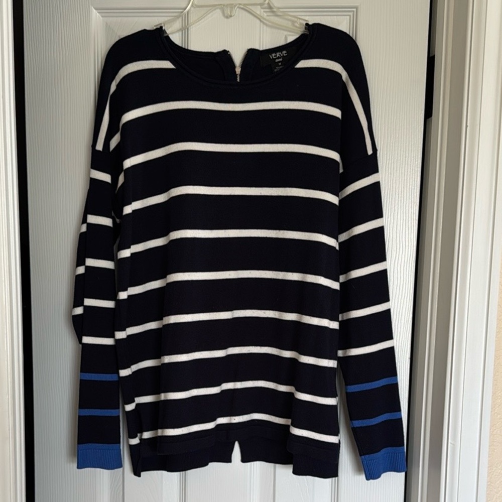 Verve Ami Navy and White Knit Top